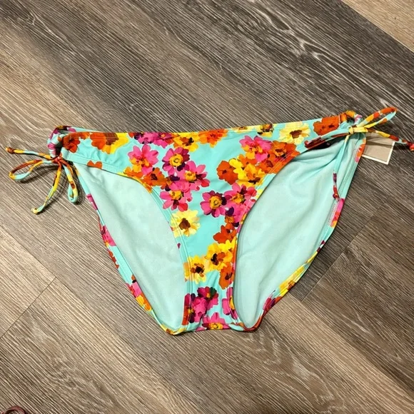 NWT Kenneth Cole light blue orange red yellow floral swim bikini bottoms XL - Picture 3 of 7